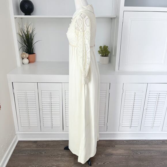 Vintage 60s Mod Handmade Peter Pan Collar Button Bib Lace Wedding Dress Size 0 - Picture 4 of 7